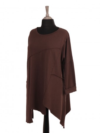 Italian Asymmetric Hem Cotton Tunic Top