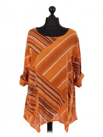 Italian Asymmetric Stripe Pattern Tunic Top