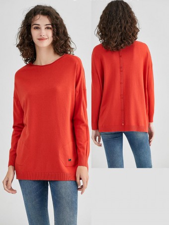 Italian Back Button Panel Knitted Jumper With Diagonal Pockets