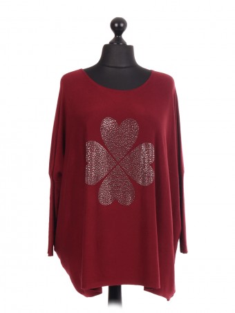 Italian Batwing Diamante Heart Pattern Jumper