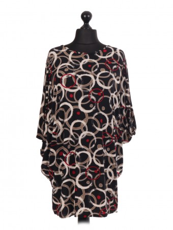 Circle Print Batwing Top TP18 - Color Black