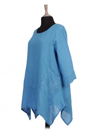 Italian Broderie Pockets Linen Tunic Top