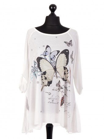 Italian Butterfly Print Tunic Top With Chiffon Hem