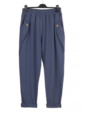 Italian Button Detail Pocket Cotton Trousers