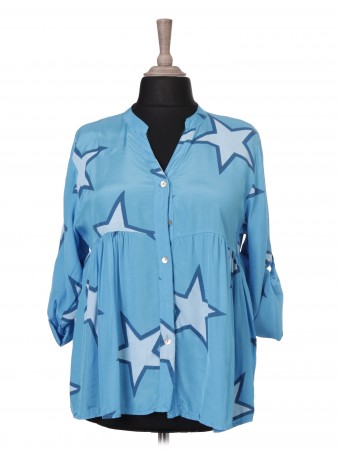 Italian Button Up Star Printed Satin Top