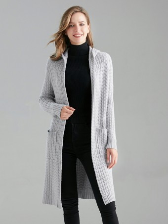 Italian Cable Knitted Hooded Cardigan