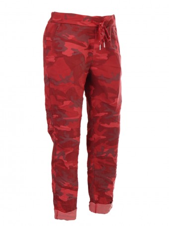 Italian Camouflage Print Magic Pants With Drawstring Waist Belt