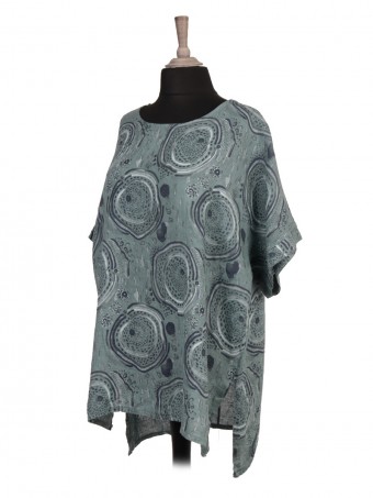 Italian Circle Print Linen High Low Batwing Top