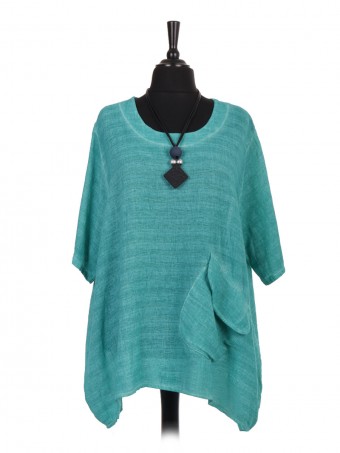 Italian Cold Dye Top With Front Flap Over Pocket And Necklace