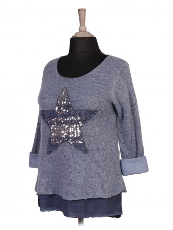 Italian Cold Dye Two Layered Sequin Star Mohair Jumper