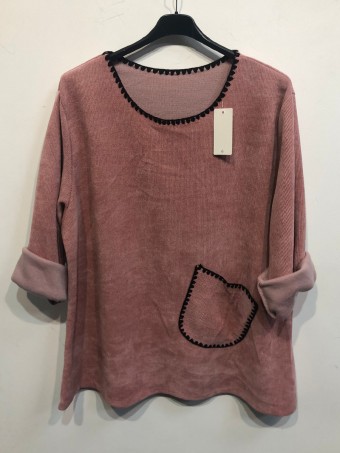 Italian Contrast Blanket Stitch Corduroy Top