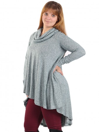 Italian Cowl Neck High Low Top Teal side