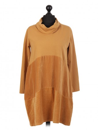 Italian Cowl Neck Lagenlook Dress With Velour Panel