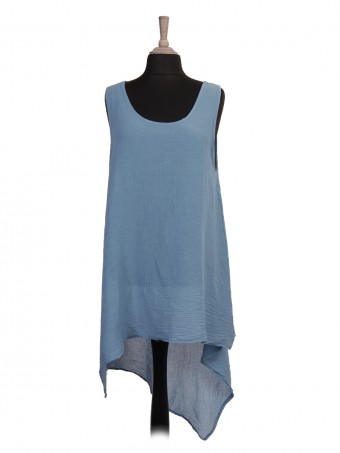 Italian Crinkled Sleeveless Dip Hem Tunic Top