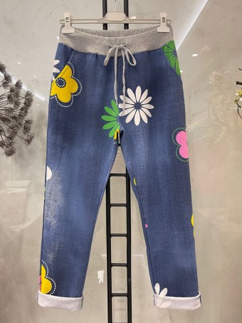 Italian Daisy Flower Print Cotton Trousers