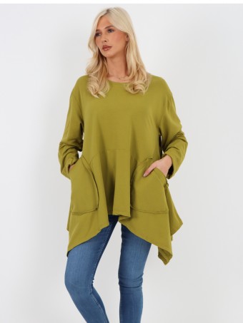 Italian Diagonal Pockets Cotton Tunic Top