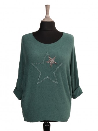 Italian Diamante And Embroidered Star Detail Knitted Top