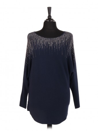 Italian Diamante Detail Batwing Jumper