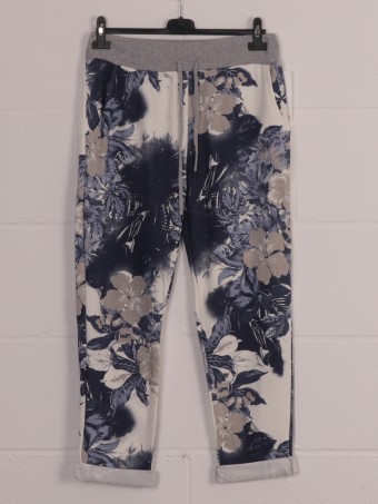 Italian Elasticated Waist Floral Print Cotton Trousers