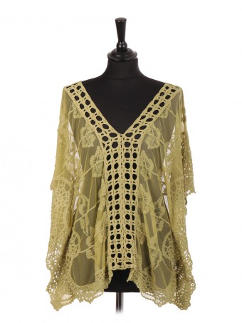 Italian Embroidered Net Kimono Cover Up Top