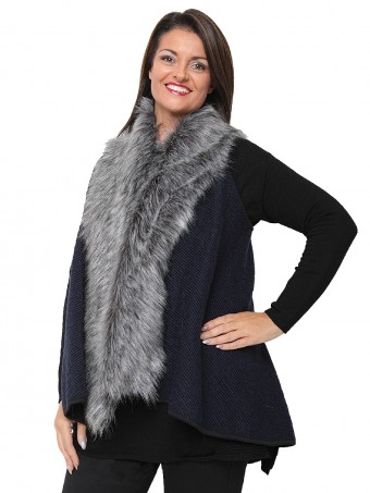 Italian Wool Faux Fur Panel Gilet