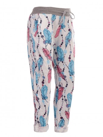 Italian Feather Print Cotton Trouser