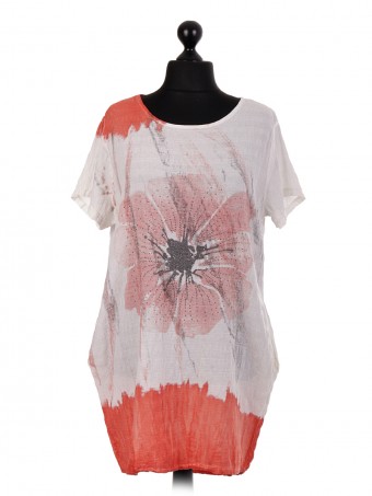 Italian Floral Diamante Tie Dye Print Top