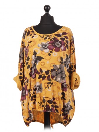 Italian Floral Print Gathered Hem Top