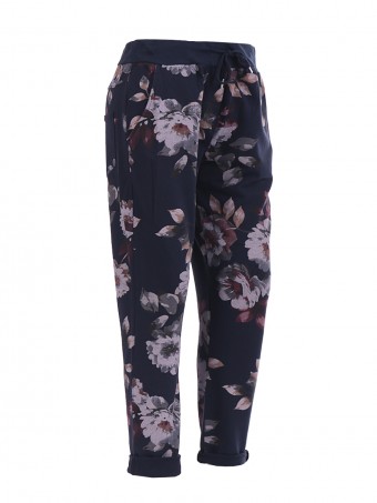 Italian floral print trouser- color navy
