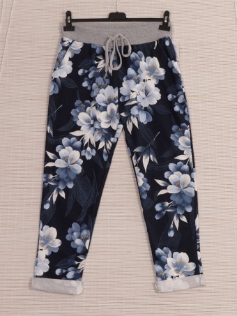 Italian Floral Printed Cotton Joggers