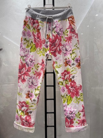 Italian Floral Printed Trousers With Side Pockets