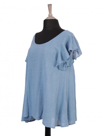 Italian Frilled Sleeves Smocked Back Flared Top