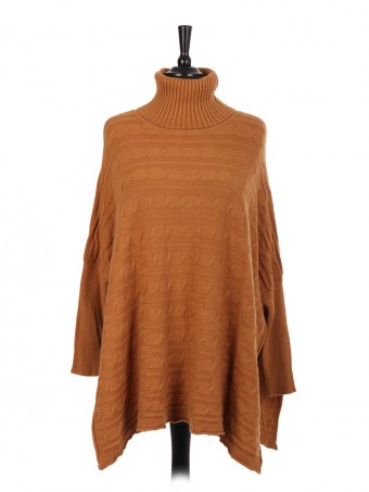 Italian Knitted Turtle Neck Side Split Poncho