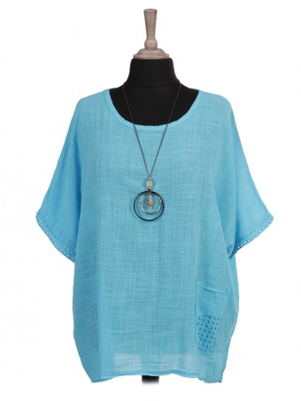 Italian Lace Detail Batwing Top With Necklace