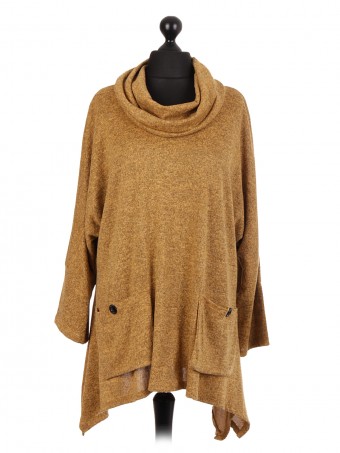 Italian Lana Wool Mix Cowl Neck Tunic Top