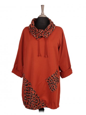 Italian Leopard Print Cowl Neck Front Pocket Top