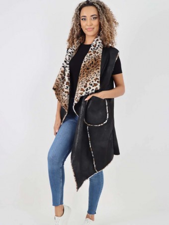 Italian Leopard print Open Front Gillet Jacket