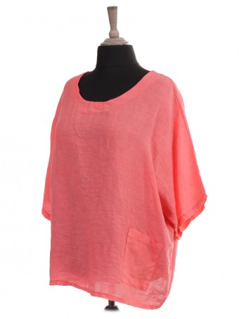 Italian Linen Batwing Top With Front Pocket