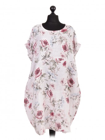 Italian Linen Floral Print Lagenlook Dress