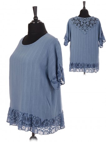 Italian Cotton Lace Hem & Back Neckline Top