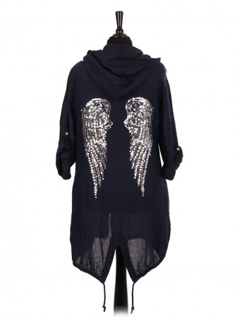 Italian Linen Sequin Angel Wing Hooded Jacket