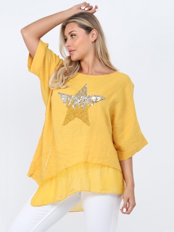 Italian Linen Sequin Star Top