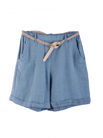 Italian Linen Shorts With Side Pockets And Waist Belt