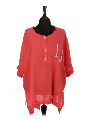 Italian Linen Tunic Top With Diamante Detail