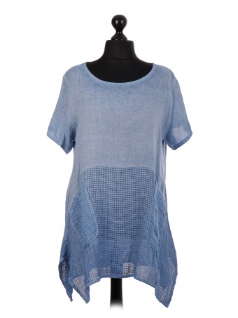 Italian Linen Tunic Top With Mesh Net Panel & Pockets