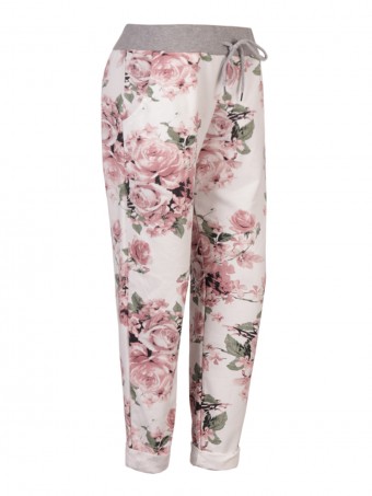 Italian Made Floral Print Cotton Trousers