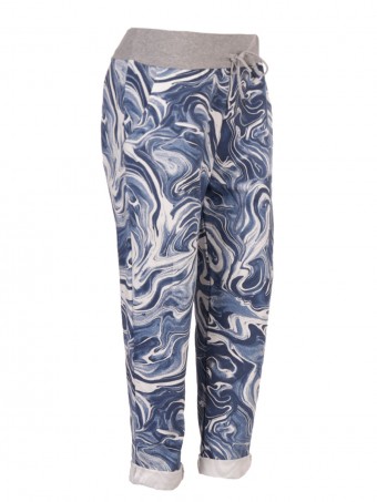 Italian Marble Print Cotton Trousers With Side Pockets