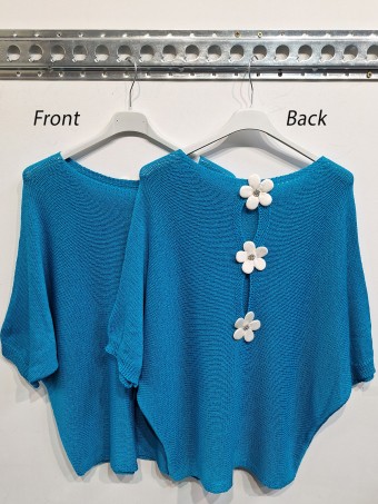 Italian Mesh Net Batwing Top With Flower Detail