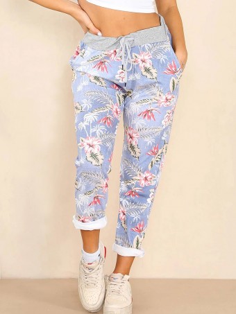 Italian Palm Tree Print Cotton Joggers