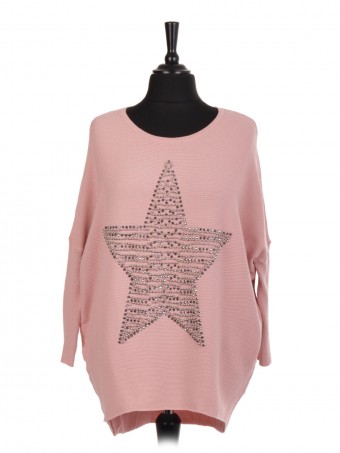 Italian Pearl And Diamante Star Batwing Jumper